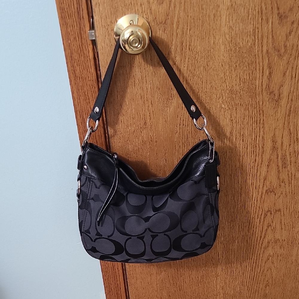 Coach Black Hobo Shoulder Bag with Signature Monogram